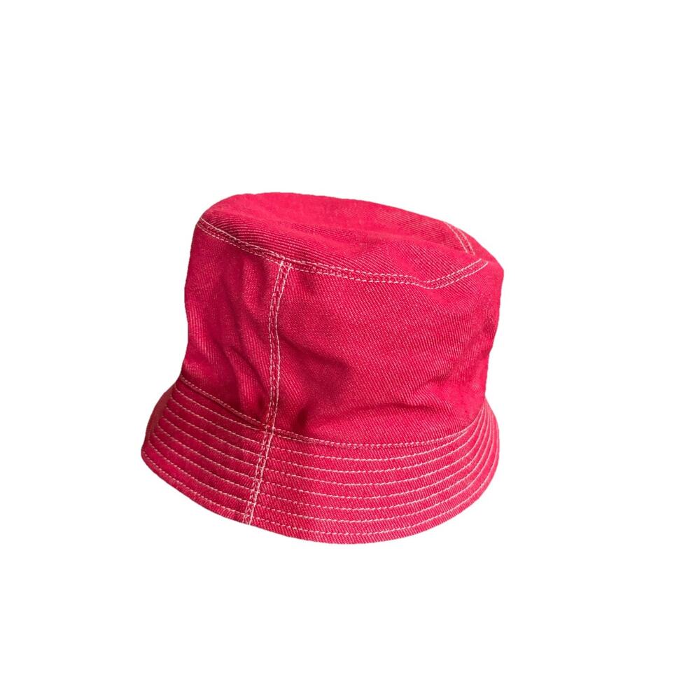 Vintage Lola Hats Red Canvas Bucket Sun Hat White Contrast Stitch Stitching EUC